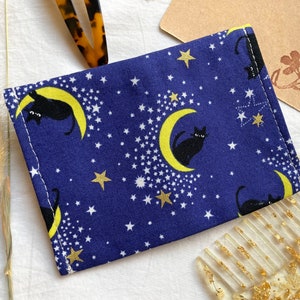 Black Cat Tiny Pouch, Small Japanese Fabric Snap Coin Purse or Card Case in Blue with Kitties and Moons image 6