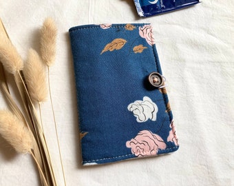 Blue Rose Tea Wallet with Four Pockets and Button Closure, Cute Handmade Gift for Coworker