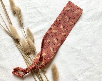 Copper Floral Headband with Stars on Burnt Orange Cotton, Cute Western Hair Accessory