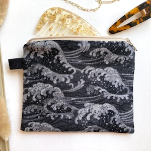 Bolsa con cremallera japonesa Wave en negro, tamaño pequeño, para bolso o mochila