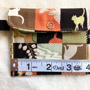 Black Cat Tiny Pouch, Padded Small Japanese Fabric Snap Coin Purse or Card Case with Kitties and Flowers image 4