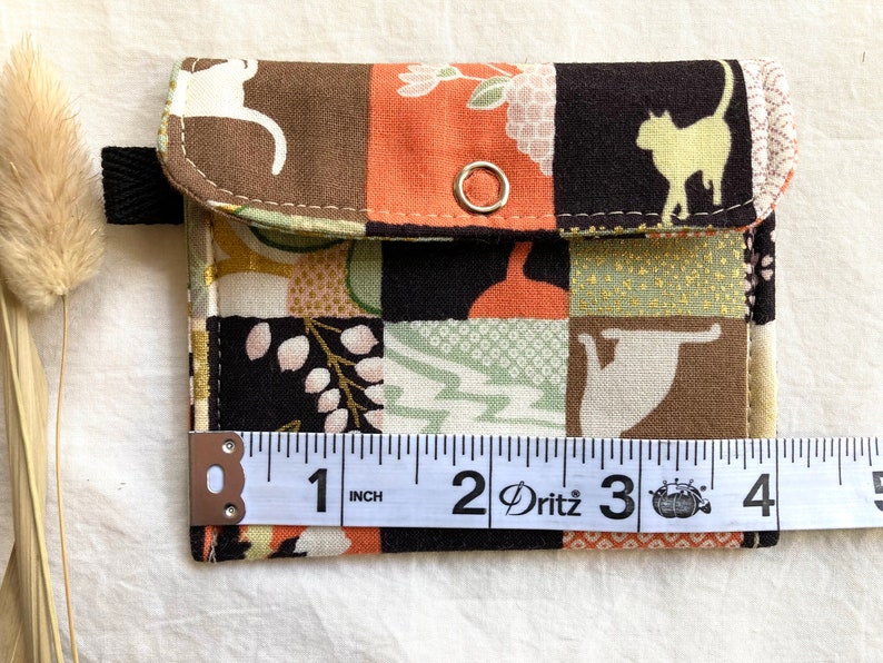 Black Cat Tiny Pouch, Padded Small Japanese Fabric Snap Coin Purse or Card Case with Kitties and Flowers image 4