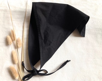 Black Hairkerchief in Light and Soft Cotton, Handmade Traingle Hair Bandana in Dark Solid