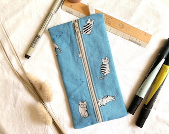 Japanese Kitty Pen Pouch with Optional Elastic, Cute Cat Zipper Bag for Pens, Journaling