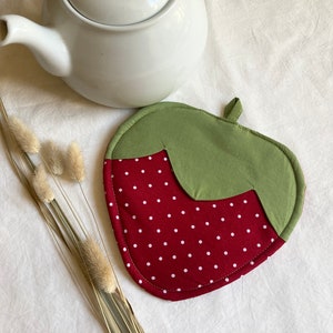 Strawberry Pot Holder or Trivet, Cottagecore Home and Kitchen Decor image 8