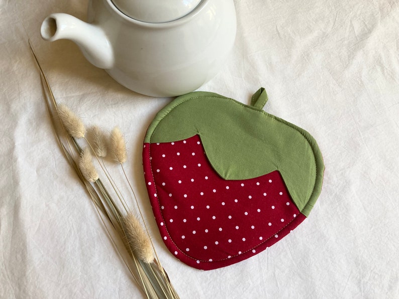 Strawberry Pot Holder or Trivet, Cottagecore Home and Kitchen Decor image 8