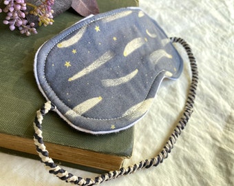 Celestial Eyemask with Comets and Stars on Dusty Blue