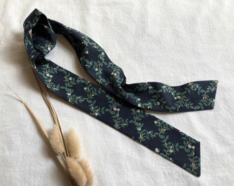 Bramble Hair Ribbon in Rifle Paper Co Fabric in Dark Blue with Vines and Flowers