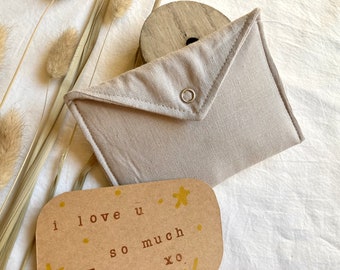 Linen Letter Pouch with Personalized Stamp and Notecard, Cute Small Envelope Bag in Beige