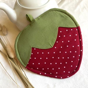 Strawberry Pot Holder or Trivet, Cottagecore Home and Kitchen Decor image 1