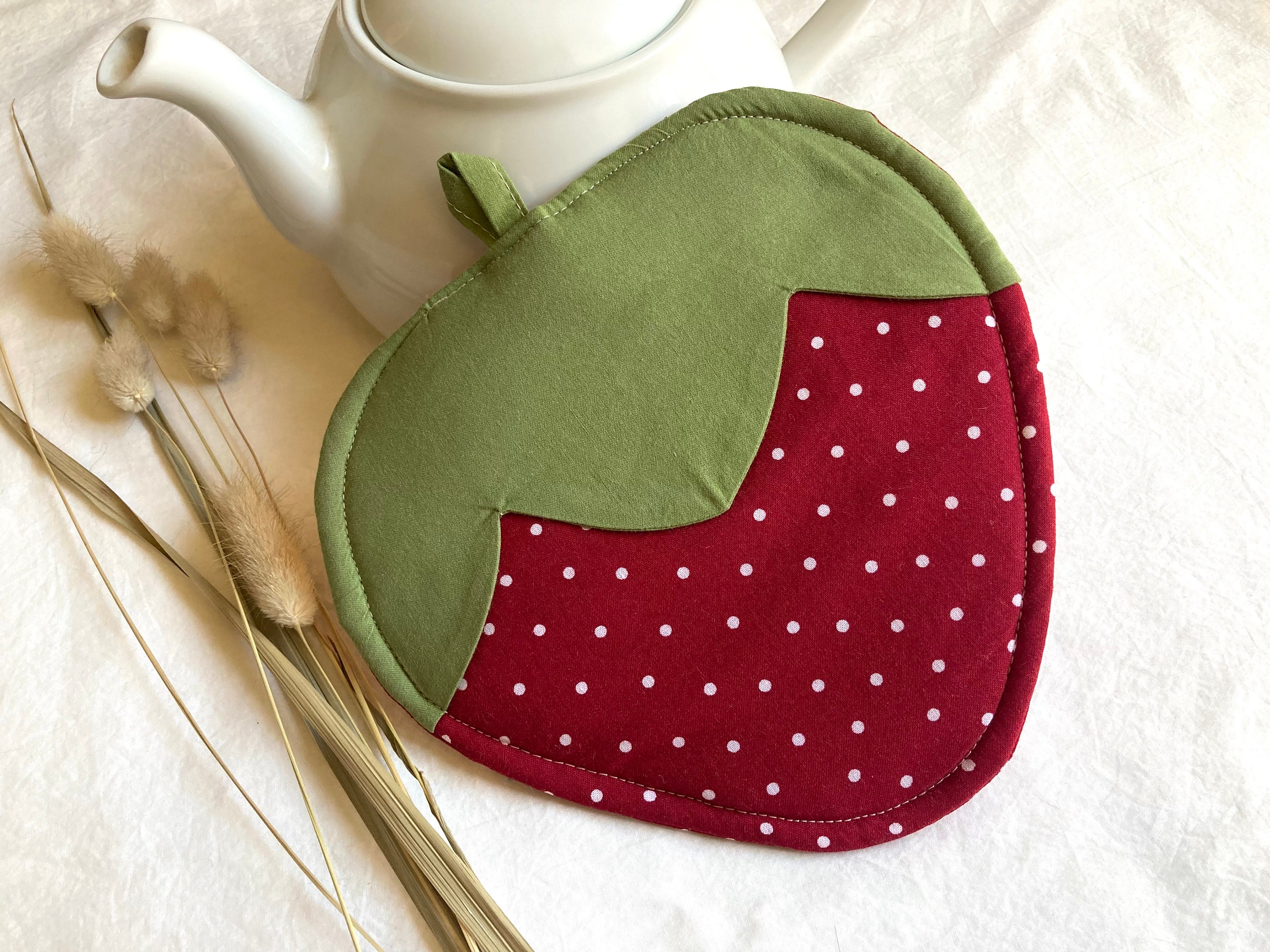 Strawberry Pot Holder or Trivet, Cottagecore Home and Kitchen Decor