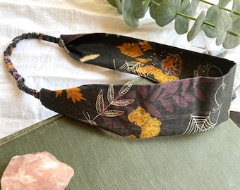 Spooky Headband, Witchy Hair Accessory with Cobwebs, Spiders, Florals