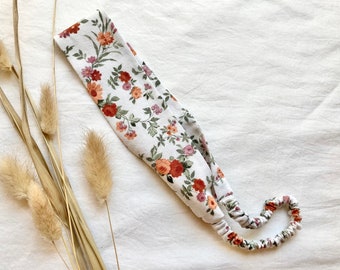 French Garden Headband in White Cotton, Handmade Hair Accessory with Roses