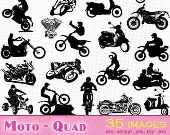 Motorbike, motorcycle, scooter, quad - 35 svg/dxf/eps/silhouette studio/png - Silhouettes, cutting file - svg die cutting files moto quad