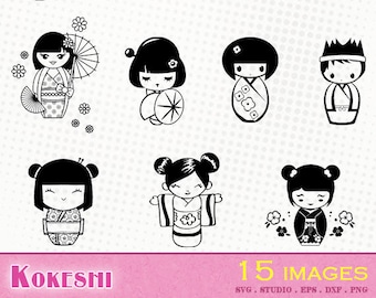 Kokeshi / Japońskie lalki - obrazy - pliki svg/dxf/eps/studio/png - Sylwetki, pliki do cięcia wektorowego, clipart lalki Kokeshi