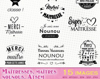 Cadeau maîtresse d'école, maître, nounou, ATSEM - 15 images - Fichiers svg/dxf/eps/studio/png - Fichier de découpe vectoriel clipart SVG SST