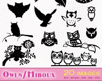 Owls - 20 png/svg/dxf/eps/studio - Silhouettes, vector cutting files, clipart images - Owl picture
