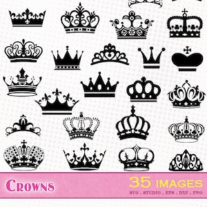 Couronnes et diadèmes - 35 images - Fichiers svg/dxf/eps/studio/png - Silhouettes, fichiers de découpe vectoriel clipart - roi reine svg