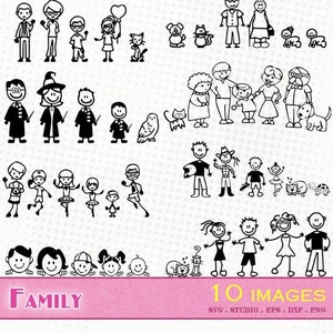 Famiglia - 10 svg/eps/dxf/silhouette studio/png - Sagome, tagliare, clipart, file vettoriali, vettore - padre madre figlio neonato ragazza