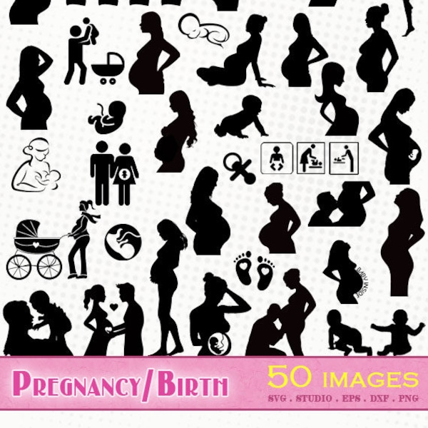 Schwangerschaft/Schwanger/Geburt/Neugeboren/Baby/Säugling - 50 svg/dxf/eps/Silhouette Studio/png - Silhouetten, Feile, Clipart - Schwanger