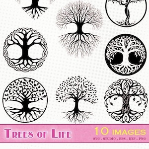 Arbres de vie - 10 images - Fichiers svg/dxf/eps/studio/png - Silhouettes fichiers découpe vectoriel clipart arbre de vie celtique racines
