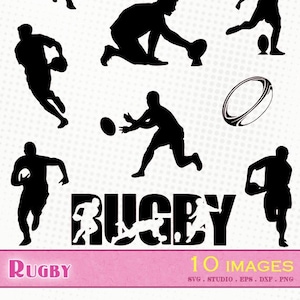 Rugby - 10 fichiers svg / eps / dxf / png / silhouette studio - svg vector files rugby joueur ballon player ball