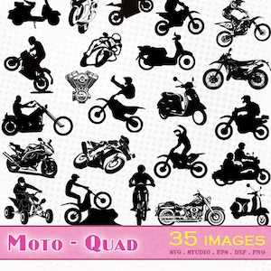Moto/Scooter/Quad - 35 images - Fichiers svg/dxf/eps/studio/png - Silhouettes, fichiers de découpe vectoriel - svg moto scooter quad vespa