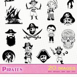 Pirates - 20 images - Fichiers svg/dxf/eps/studio/png - Silhouettes, fichiers de découpe vectoriel, clipart - Pirate die cutting files svg