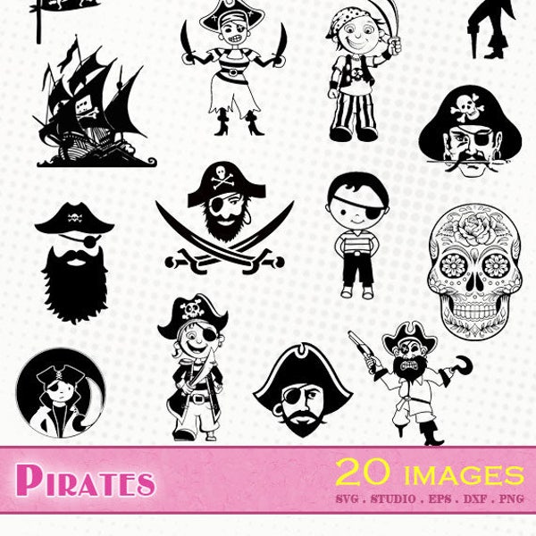 Pirates - 20 images - Fichiers svg/dxf/eps/studio/png - Silhouettes, fichiers de découpe vectoriel, clipart - Pirate die cutting files svg