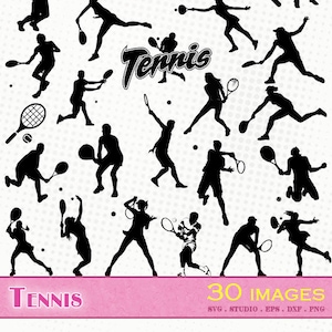 Tennis - 30 Fichiers svg/dxf/eps/studio/png - Silhouettes, fichiers de découpe vectoriel, clipart Tennis cutting file raquette sport man svg