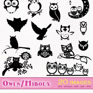 Owls - 20 png/svg/dxf/eps/studio - Silhouettes, vector cutting files, clipart images - Owl picture