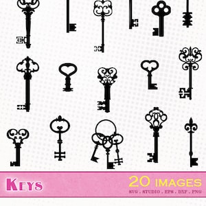 Clés - 20 images - Fichiers svg/dxf/eps/studio/png - Silhouettes, fichiers de découpe vectoriel clipart - clé serrure cadenas svg