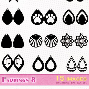 Boucles d'oreilles #8 - 15 images - Fichiers svg/dxf/eps/studio3/png - Silhouette studio, svg, fichier de découpe vectoriel boucle d'oreille