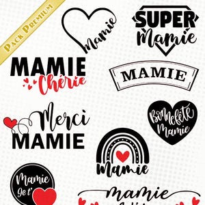 Fête des grands-mères - 11 images - Fichiers svg/dxf/eps/studio3/png - Silhouette studio, svg, fichier de découpe mamie je t'aime bonne fête
