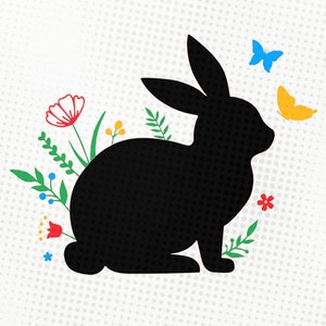 Lapin floral - Fichier svg / eps / dxf / png / silhouette studio - Fichiers vectoriels, svg vector files floral rabbit easter bunny