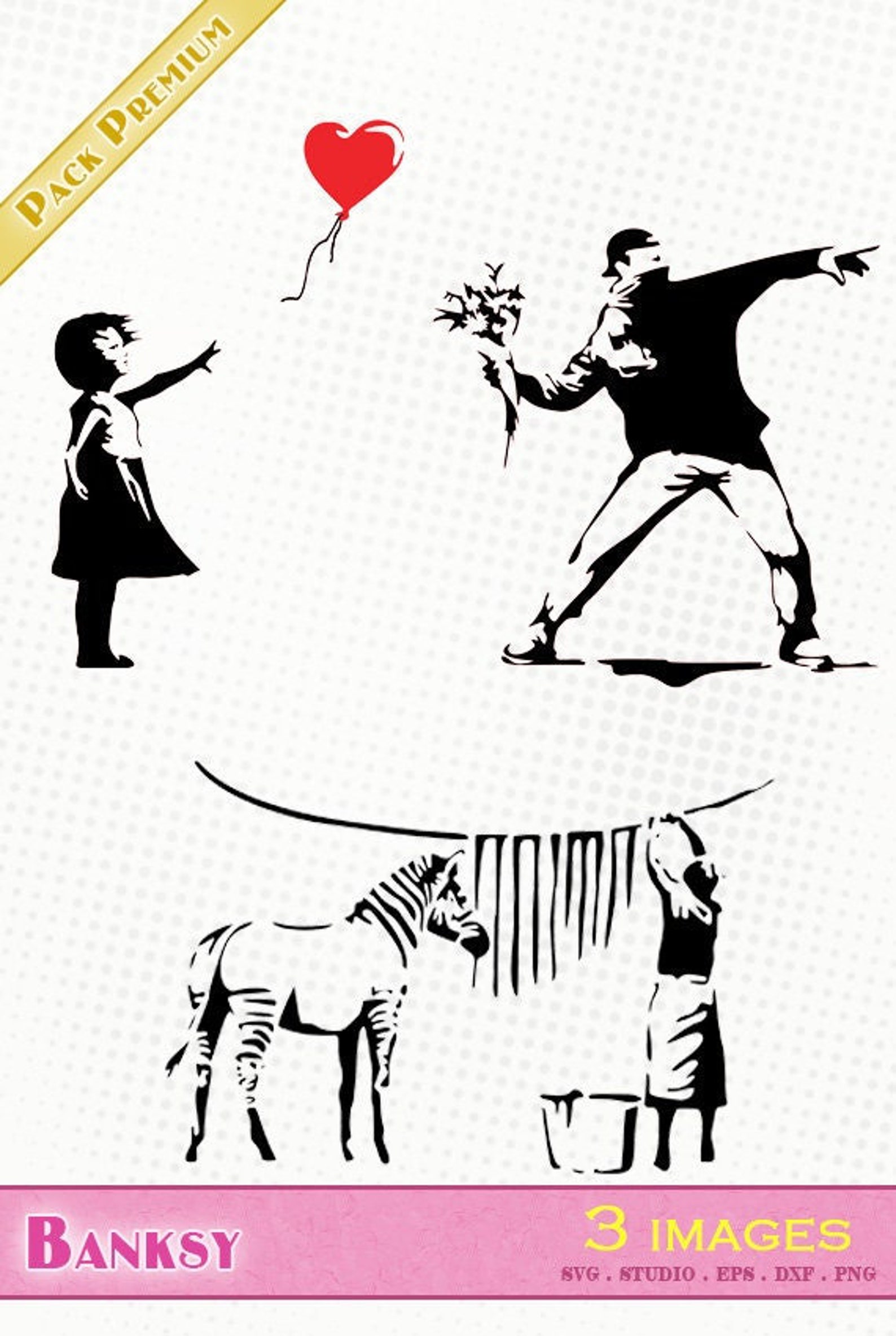 Banksy - 3 fichiers svg / eps / dxf / png / silhouette studio ...