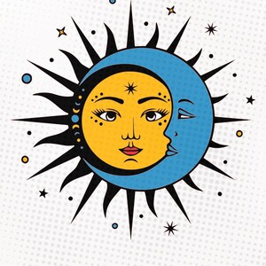 Soleil et lune - Fichier svg / eps / dxf / png / silhouette studio - Fichiers vectoriels, svg vector files sun moon céleste