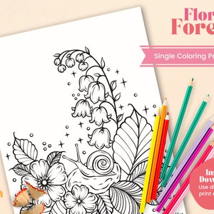 Printable Coloring Page, Floral Drawing JPG, Coloring Pages for Adults, Forest Themed Coloring Pages, Family Activity Pages, Relaxing Art