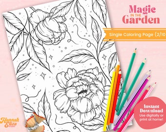 Floral Printable Coloring Page, Single Adult Coloring Page, Books For Adults, Coloring Therapy, Instant Download, Floral Colouring Page