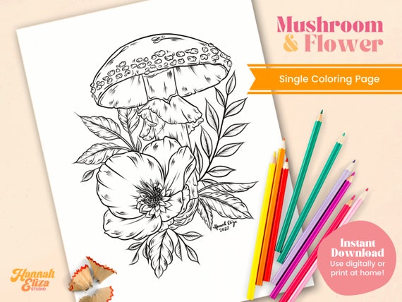 mushroom printable coloring page single adult coloring page etsy canada
