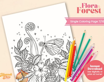 Printable Coloring Page, Floral Drawing JPG, Coloring Pages for Adults, Forest Themed Coloring Pages, Family Activity Pages, Relaxing Art