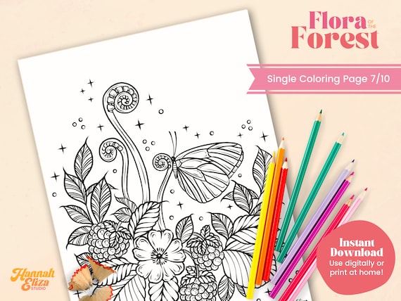 Printable Coloring Page Floral Drawing JPG Coloring Pages - Etsy