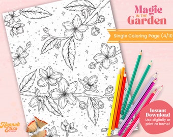 Floral Printable Coloring Page, Single Adult Coloring Page, Books For Adults, Coloring Therapy, Instant Download, Floral Colouring Page