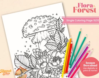 Printable Coloring Page, Floral Drawing JPG, Coloring Pages for Adults, Forest Themed Coloring Pages, Family Activity Pages, Relaxing Art