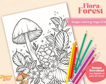 Printable Coloring Page, Floral Drawing JPG, Coloring Pages for Adults, Forest Themed Coloring Pages, Family Activity Pages, Relaxing Art