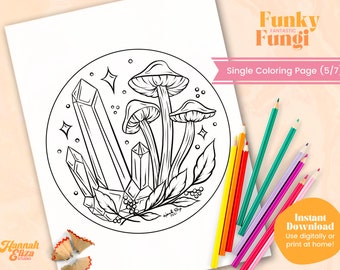 Mushroom Printable Coloring Page, Single Adult Coloring Page, Books For Adults, Coloring Therapy, Instant Download, Fungi Colouring Page