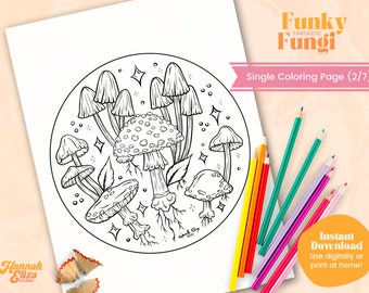 Mushroom Printable Coloring Page, Single Adult Coloring Page, Books For Adults, Coloring Therapy, Instant Download, Fungi Colouring Page