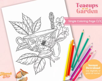 Teacup Coloring Page 1, Individual Coloring Page, Relaxing Activities, Kids Activity Pages, Easy Color Pages, Teacup Drawing, Food Drawing