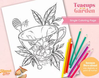 Teacup Coloring Page, Individual Coloring Page, Relaxing Activities, Kids Activity Pages, Easy Color Pages, Teacup Drawing, Food Drawing