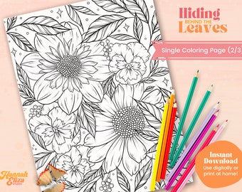 Hidden Leaves Coloring Page 2, Individual Coloring Page, Relaxing Activities, Kids Activity Pages, Easy Color Pages, Floral Drawings